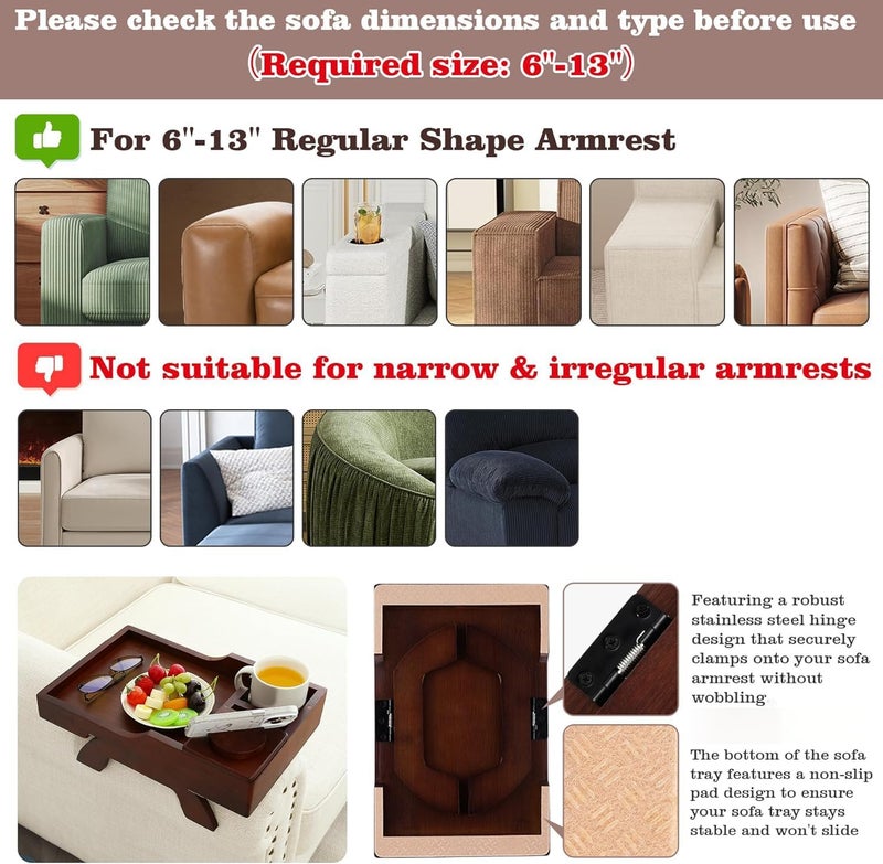 GHKINMAL Couch Cup Holder Tray, 15.4"x9.9" Large 4 in 1 Couch Armrest Table with 360°Rotated Phone Holder, Non-Slip Clip on Side Table for Drinks/Remote/Snacks, Ideal Gift for Husband, Wife, Parents - Image 3